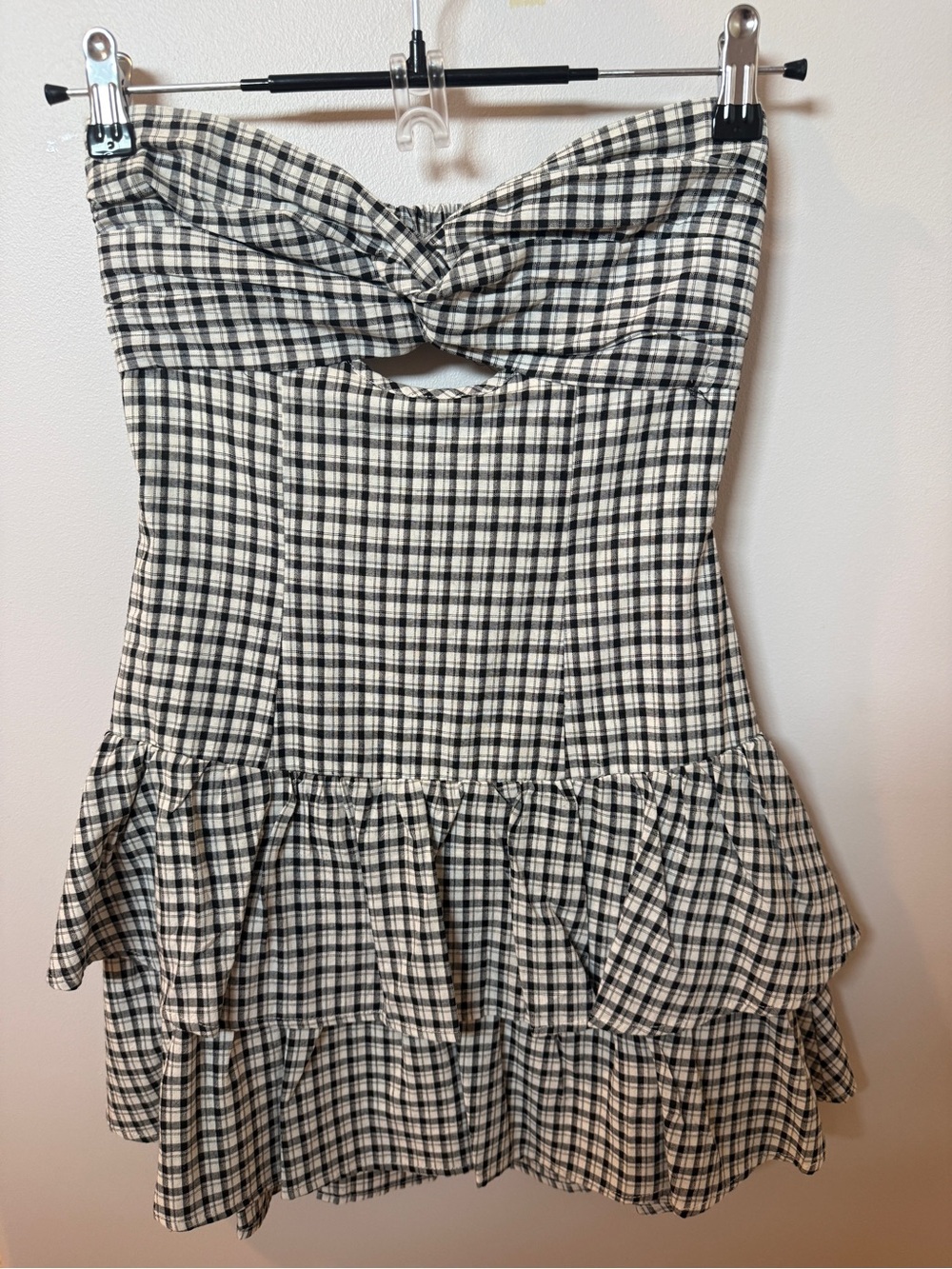 Cotton Candy Black and White Plaid Strapless Romper Dress